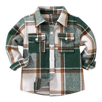 Kids Little Boys Girls Baby Long Sleeve Button Down Red Plaid Flannel Shirt Plaid Girl Boy