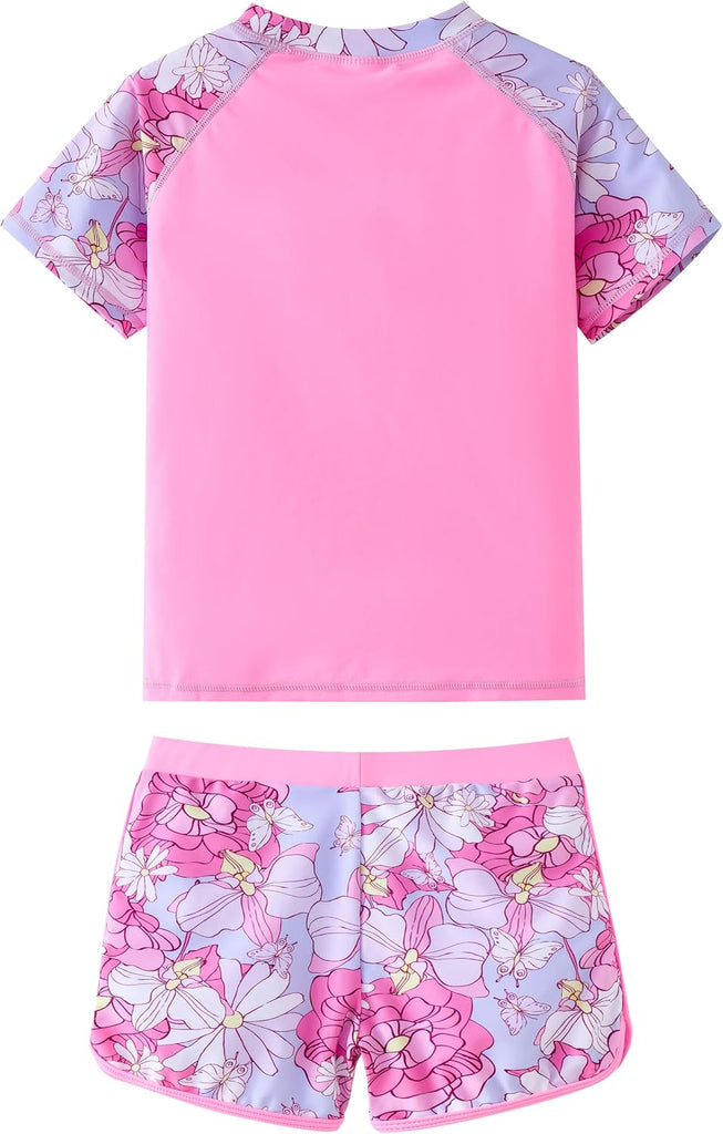 Girls Rash Guard Swimsuit Short Sleeve Bathing Suit Rashguard Sets