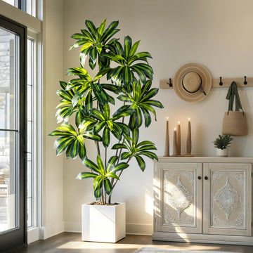 7FT Artificial Dracaena Tree Fake Tree with White Planter for Indoor (7FT)