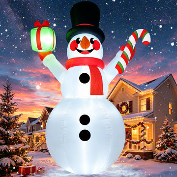 12FT Giant Christmas Inflatable Snowman Outdoor Decoration with Bright LEDs, Xmas Blow up Snow Man with Gift Candy