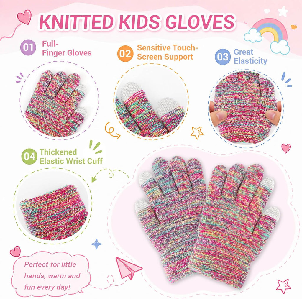 Kids Winter Hat Gloves Scarf Set, Unisex Children Beanie Hat with Pom