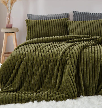 Fluffy Duvet Cover King Size Faux Fur Green Striped Bedding Set Velvet Faux Shaggy Plush Fuzzy Winter Warm Flannel