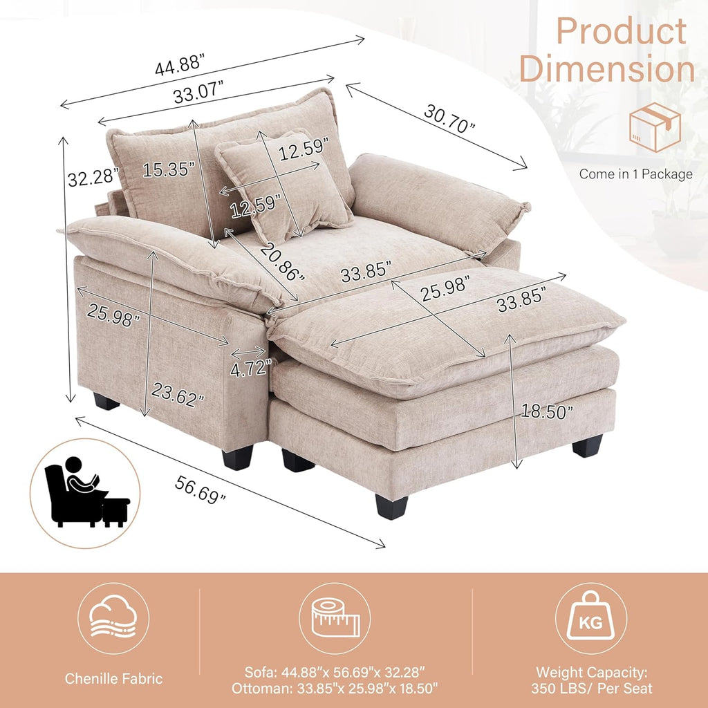 Modern Chaise Lounge Chair and Ottoman — Chenille