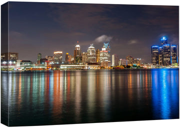 Canvas Print Wall Detroit, Michigan City Night Skyline Architecture & Maps Cityscape Photography Realism Global