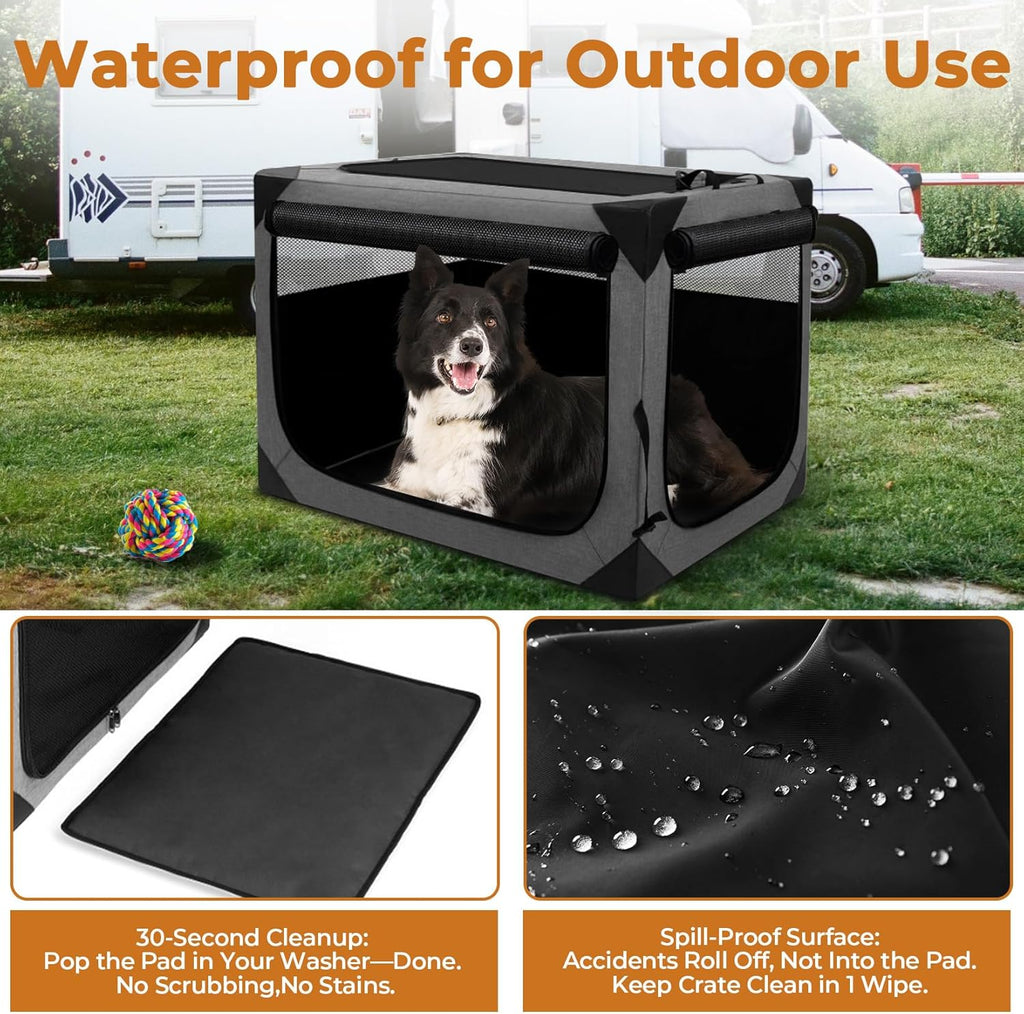 Dog Crate, Collapsible Soft Travel Crate for Large Dogs (3 Year Warranty)