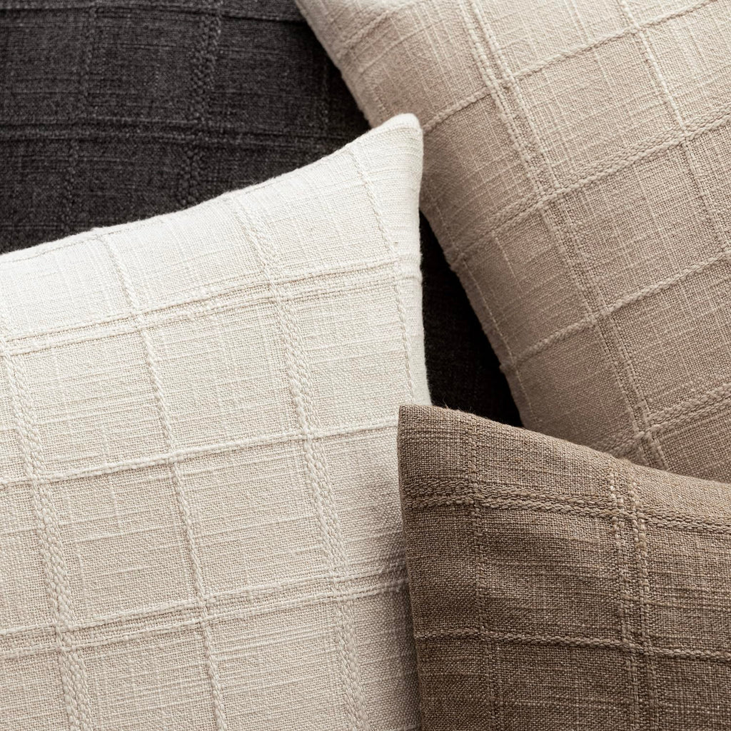 Linen Check Decorative Throw Pillow Covers 22×22 Natural Beige