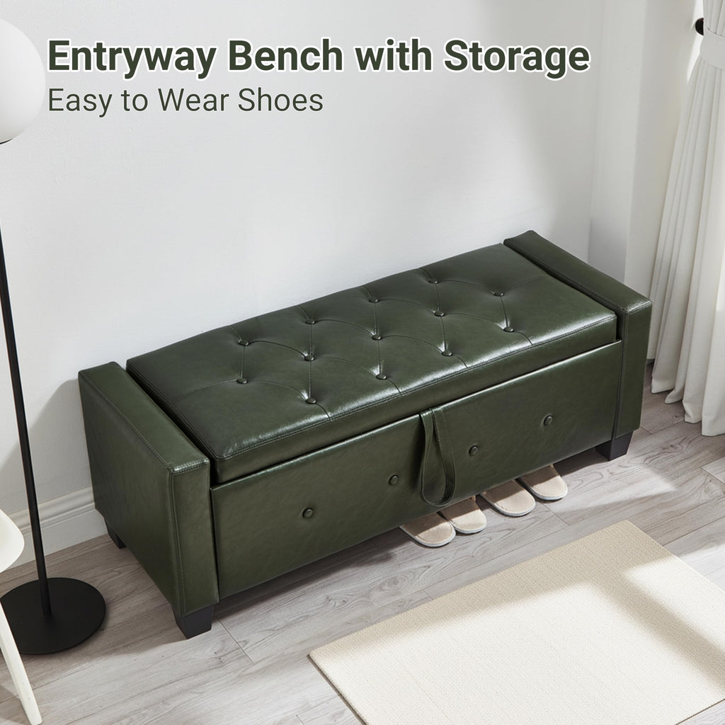 48" Faux Leather Ottoman with Storage, Green