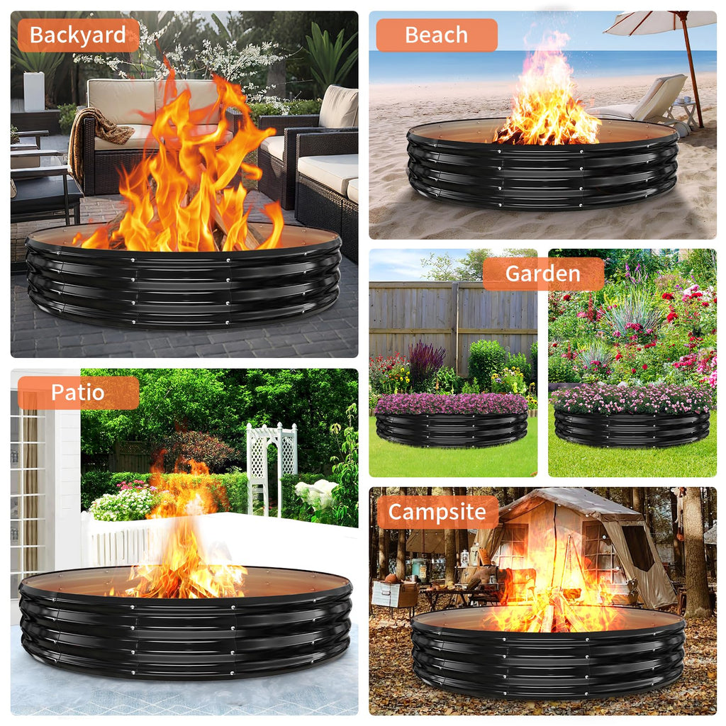 72" Large Fire Pit Ring for Outside, Heavy Duty Wood Burning Firepit & Outdoor Fireplace for Backyard, Bonfire, Patio