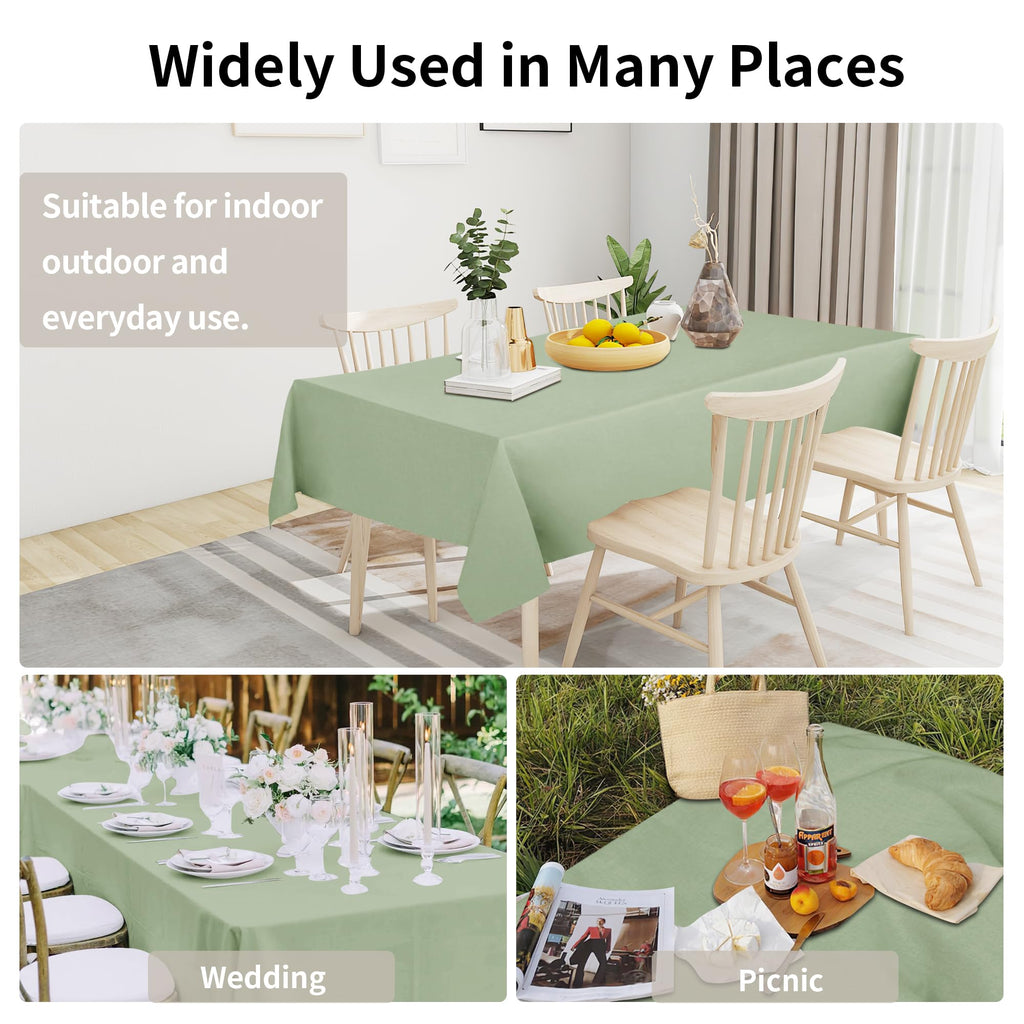 Waterproof Faux Linen Tablecloth, Rectangle, 60x120in, SageGreen