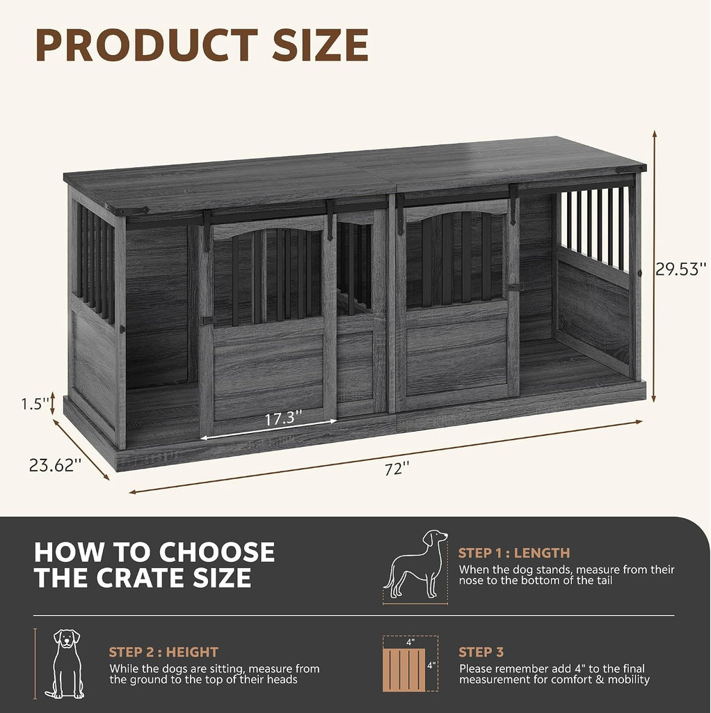 Double Dog Crate Furniture, Extra Large Dog Kennel with Barn