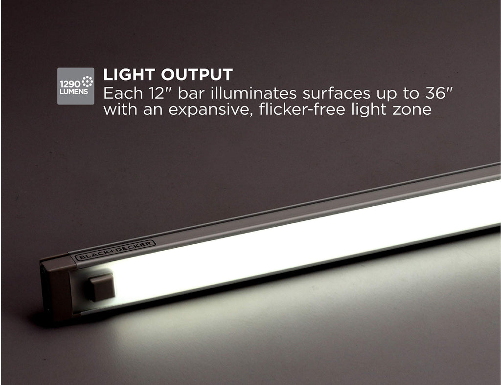 Under Cabinet Lighting Kit, 3-Bars, 12in. Each, DIY Tool-Free Install w/Magnetic Option, Daylight, 5000K, 1290 Lumens