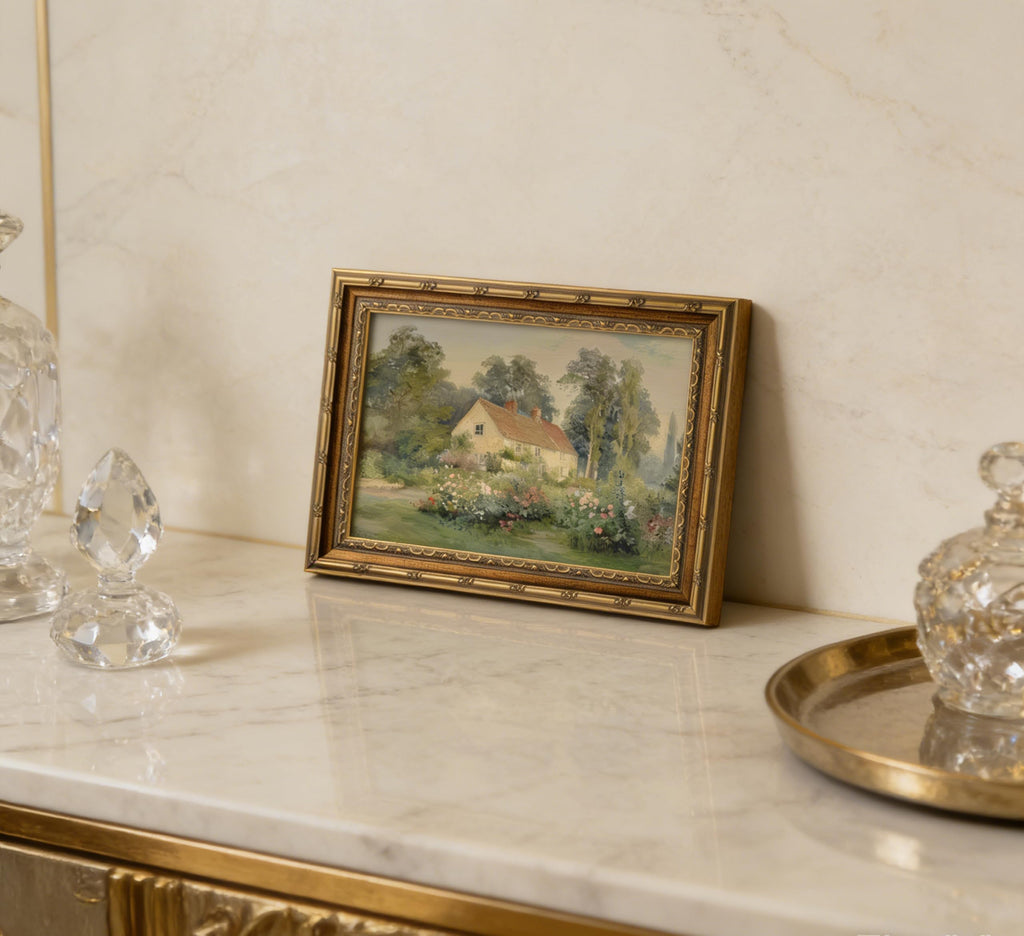 Vintage Carved Gold Frame Canvas Wall Art Classical Nature Landscape Painting Picture Wall Decor Rustic Cottage