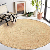 Hand Woven Natural Jute Braided Rug - 6' Round | Rustic Boho Farmhouse Reversible Area Rug
