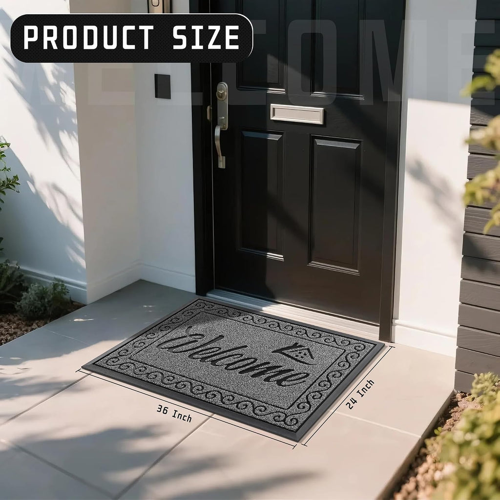 Welcome Mat Outdoor Indoor, Waterproof Heavy Duty Front Door Mat Outside Entrance, Extra Sturdy Non-Slip Doormat, Low