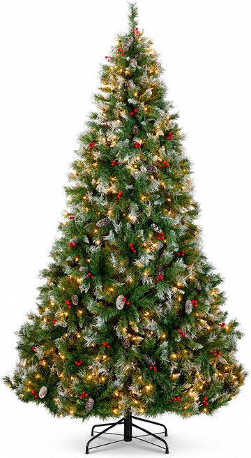 Christmas Tree Pre-Lit w/Viral Twinkling Lights, Pre-Decorated Artificial Frosted Pine Holiday Decoration w