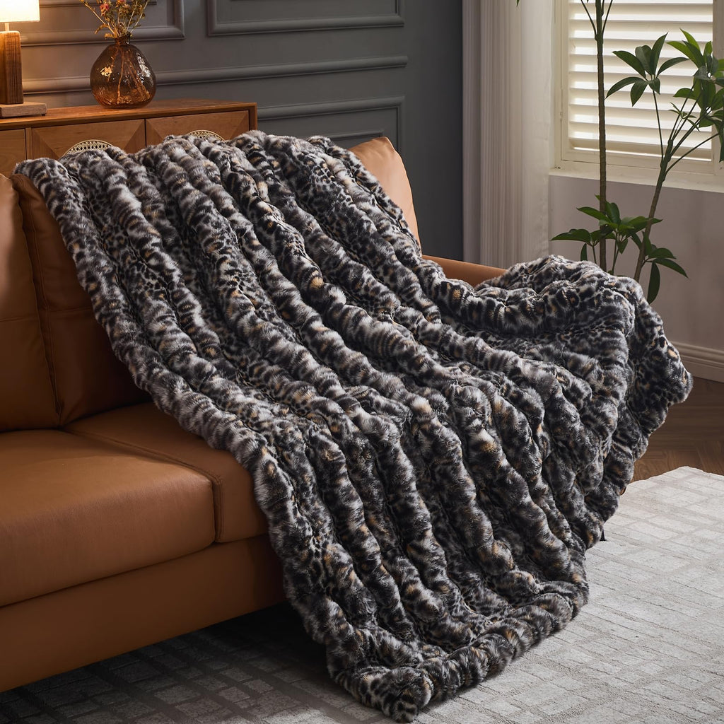 Leopard Grey Bubble Throw Blanket Faux Fur Blanket 51''x63''