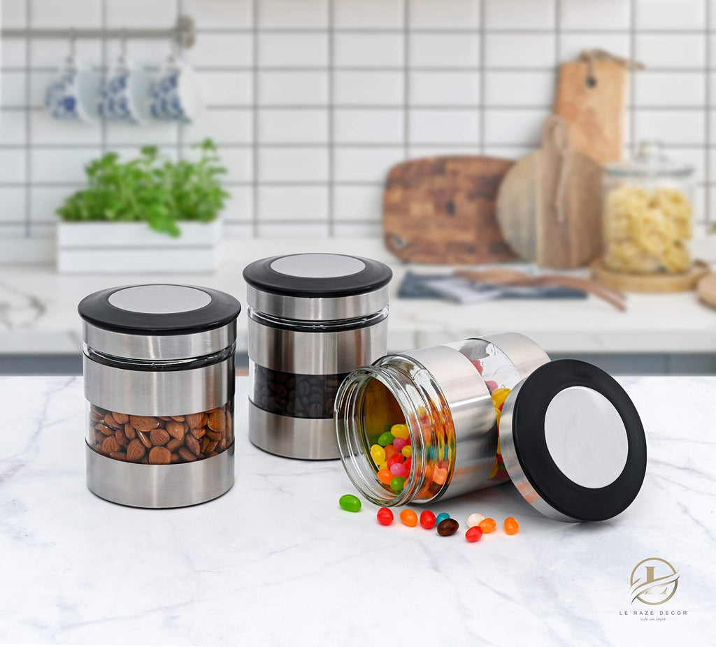 Quality Stainless Steel Canister Set of 3 Counter with Glass Window & Airtight Lid - Food Storage Containers with