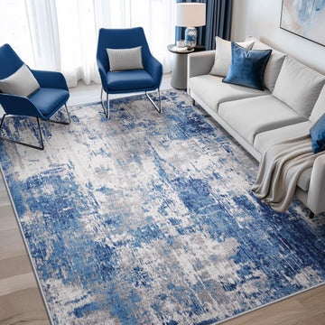 5x7 Washable Area Rugs 5'x7' Non-Slip Modern Abstract Soft for Living Room Entryway Bedroom Nursery, Print Pattern, Blue