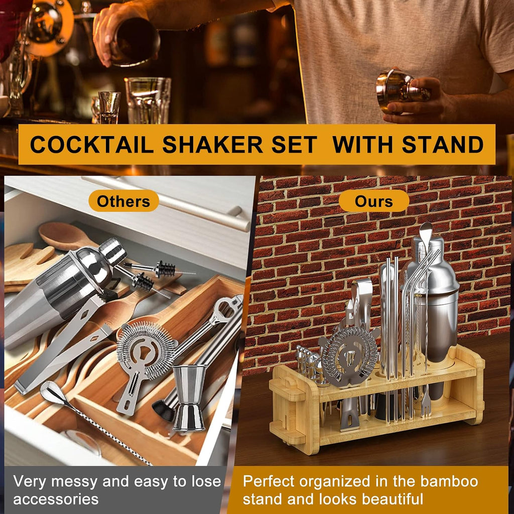 Mixology Bartender Kit with Stand, 25oz Bar Set Cocktail Shaker Set, Professional Bartending Kit Home Bar Tools - Set of 30