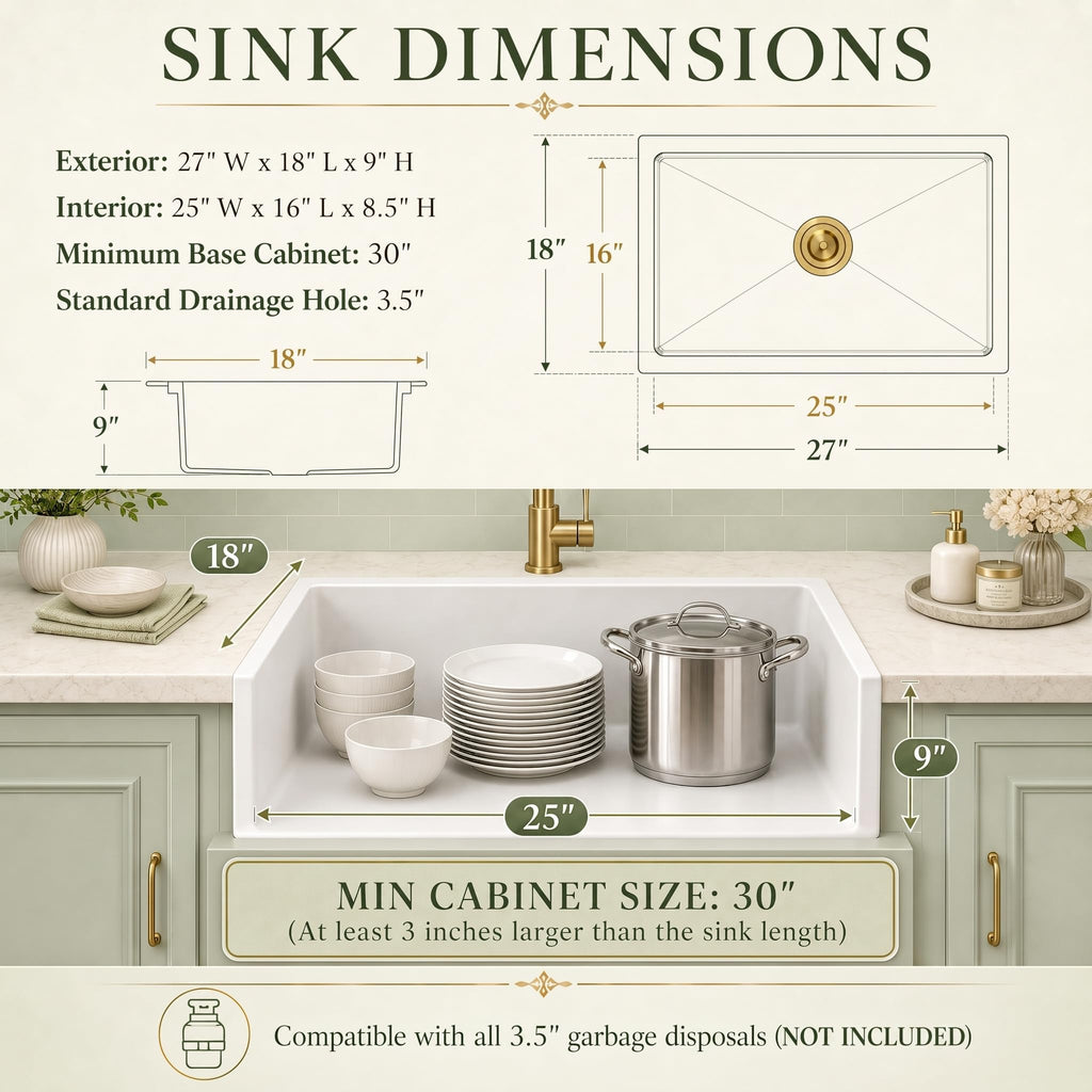 27''x18''White Undermount or Drop In Granite Composite Kitchen Sink