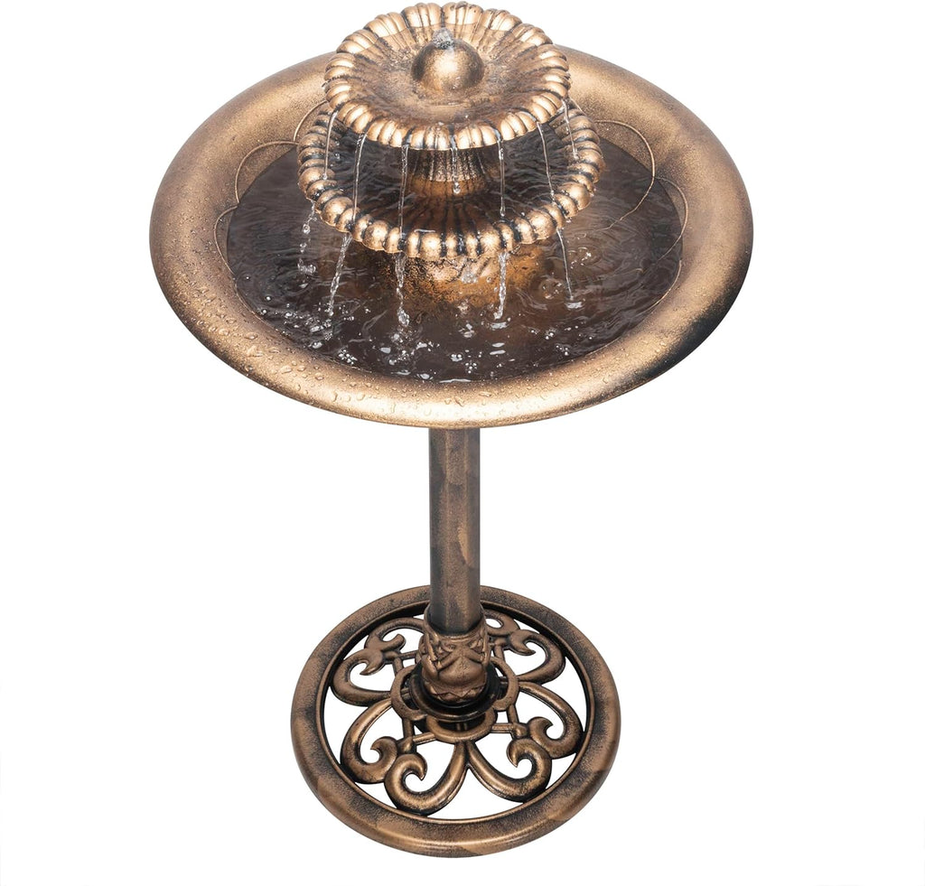 35” Tall 3-Tier Pedestal Water Fountain with Birdbath in Vintage - Outdoor Garden Fountain Decoration, Bronze
