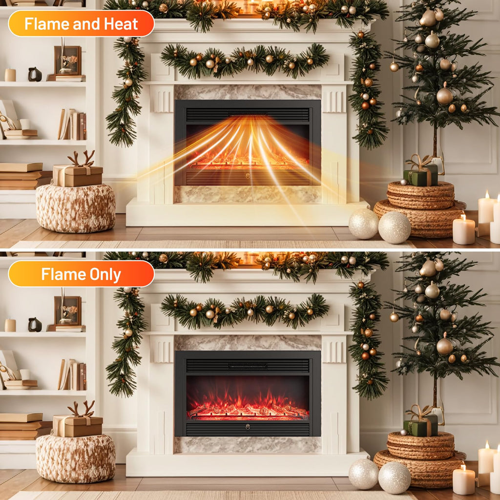36" Electric Fireplace, Wall Mounted/Recessed, 3-Color Flame, 5 Brightness, 8H Timer, 750/1500W Freestanding Insert