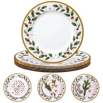 6 Pcs Christmas Poinsettia Charger Plates 13 Inch Plastic Plates