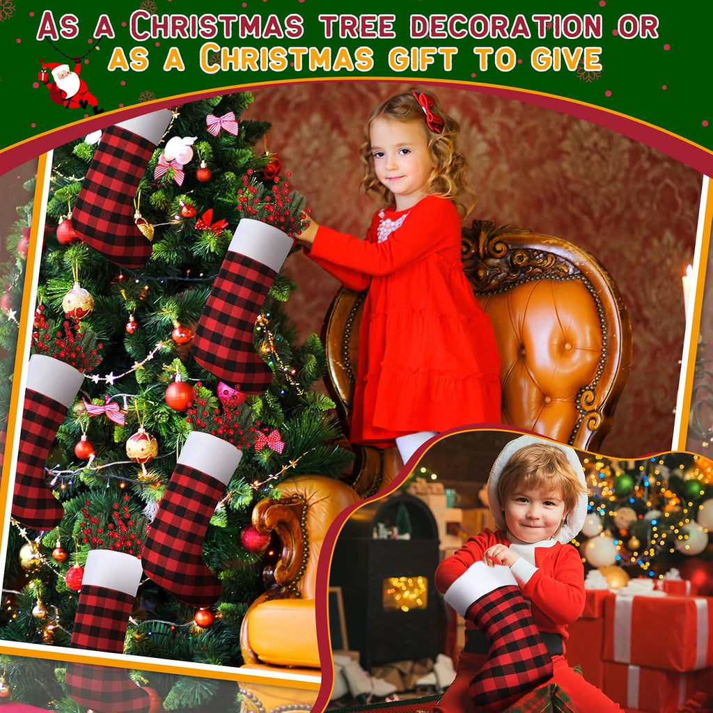 30 Pcs 18 Inch Christmas Stockings Bulk, Buffalo Plaid Stockings