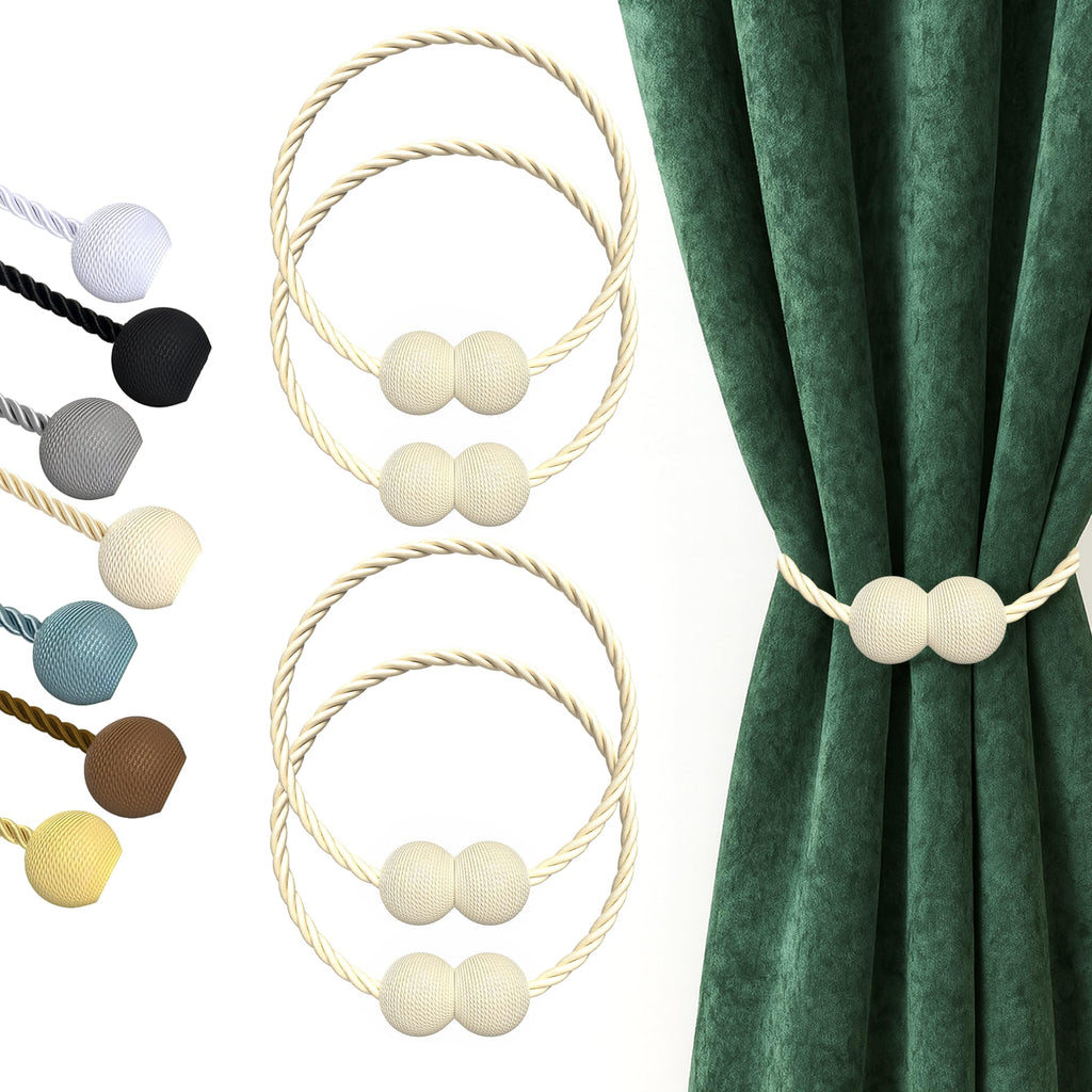 Magnetic Curtain Tiebacks Beige 4 Pack, Curtain Tiebacks Buckles Holdbacks Holders Hooks Clip Bedroom Office