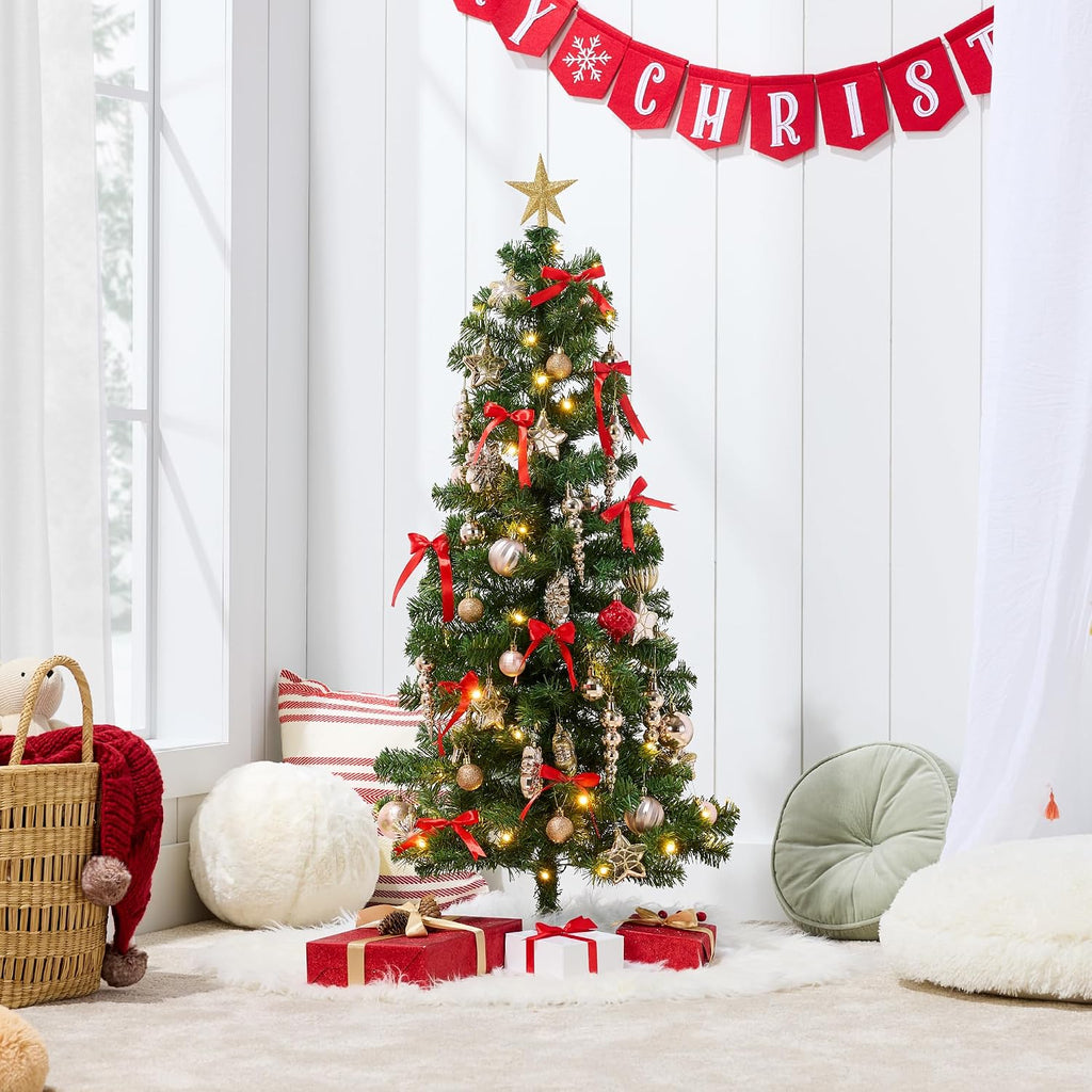 4ft Pre-lit Christmas Tree, Artificial Mini Tree Perfect for Kids, Apartments, Bedroom with Twinkling LED Lights