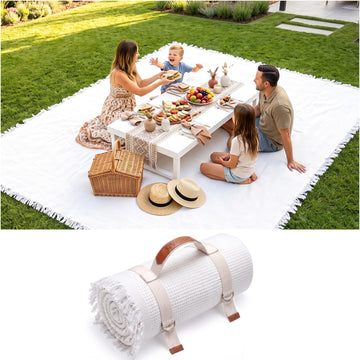 Extra Large Outdoor Boho Picnic Blanket Summer Woven Beach Mat Rectangle Tablecloth White Table Clothes Oversized XL