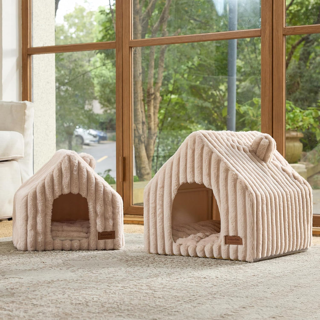 Cat Bed Cave, Enclosed Washable Covered Dog Bed with Support Frame
