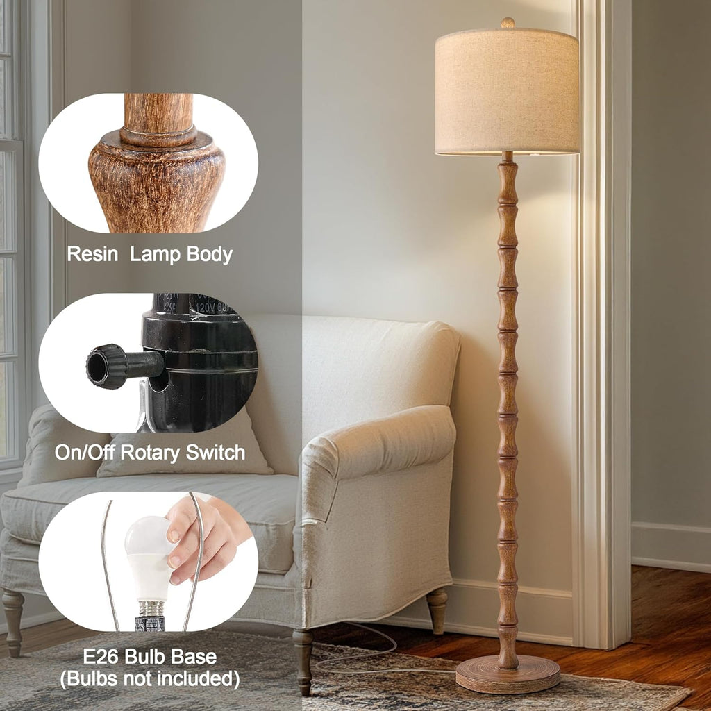 62" Rustic Floor Lamp, Retro Farmhouse Floor Lamp Rotary Switch, Resin Standing Lamp, Corner, Dining Room, Bedroom