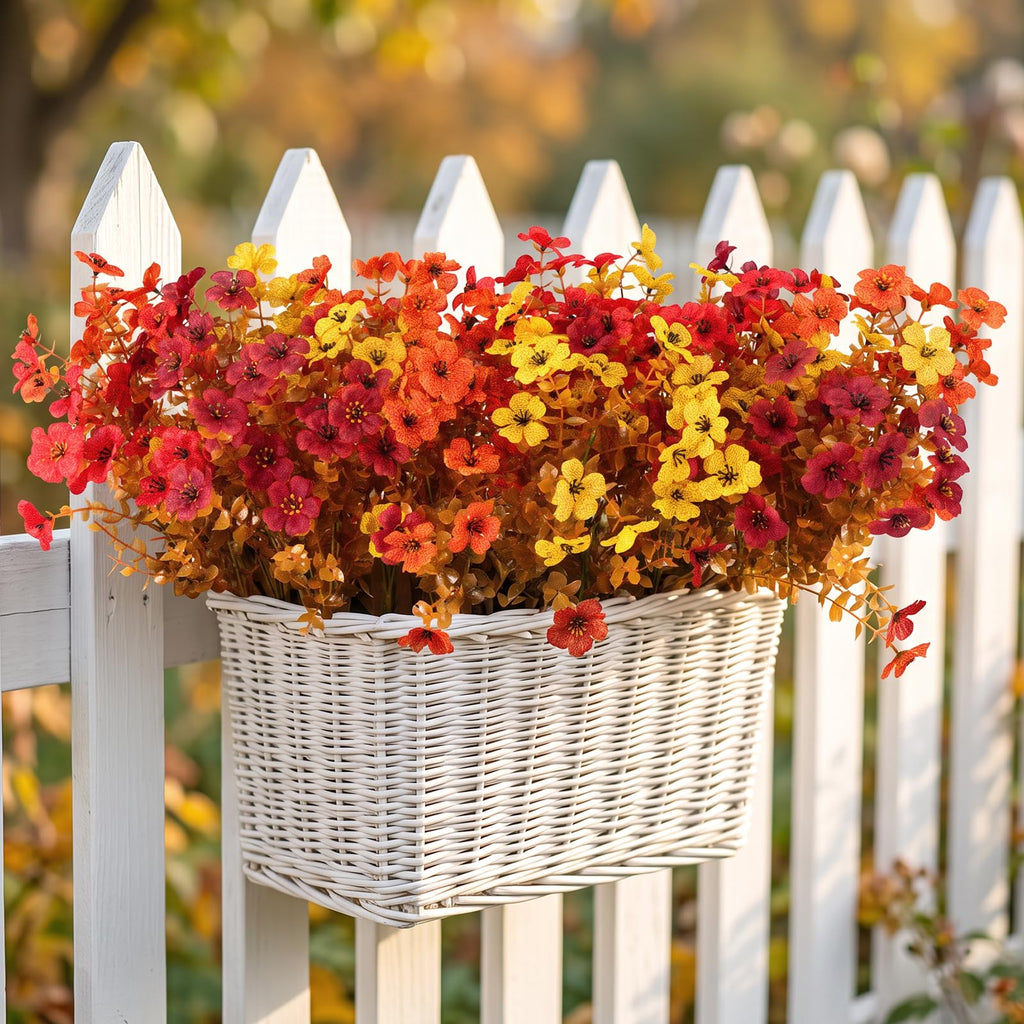 12 Bundles Fall Artificial Flowers for Outdoor Indoor, Fake Silk Daisy with Eucalyptus Leaves, Autumn Faux Flower for