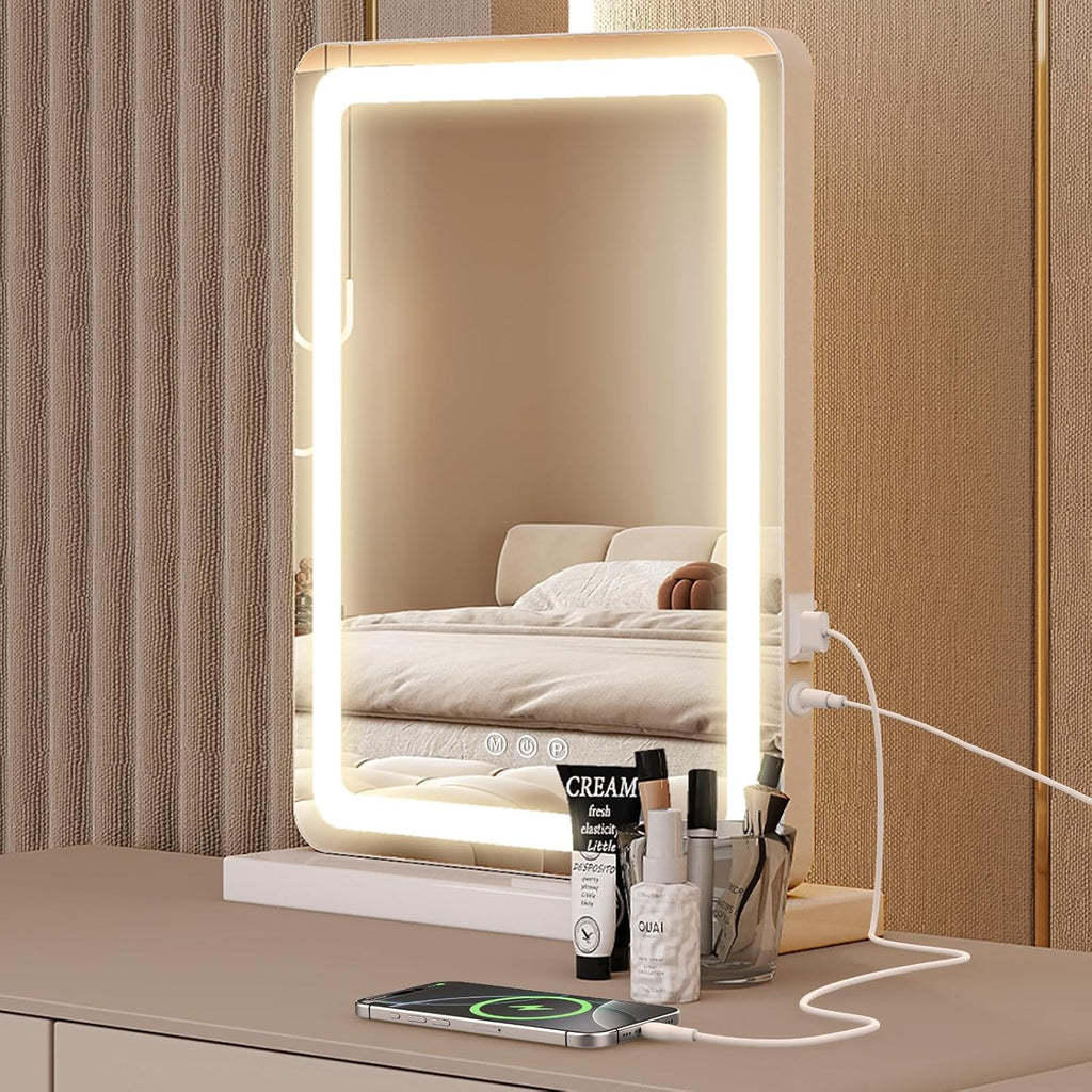 18"x13" LED Vanity Mirror with Lights, Dimmable 3 Color Modes Makeup Mirror with Memory Function, USB