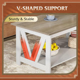 Coffee Table with Storage Shelf, 39.4" Farmhouse Coffee Table with V-Frame Support