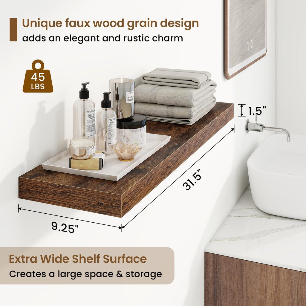 9.25in Depth 32in Floating Shelves, 32x9.25x1.4, Rustic Brown, Set of 2