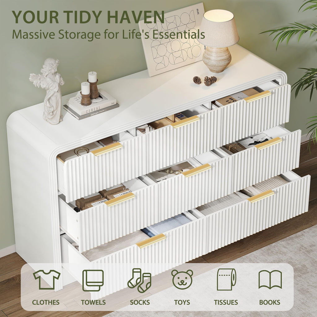 55" W Fluted 8-Drawer Dresser, Pure White