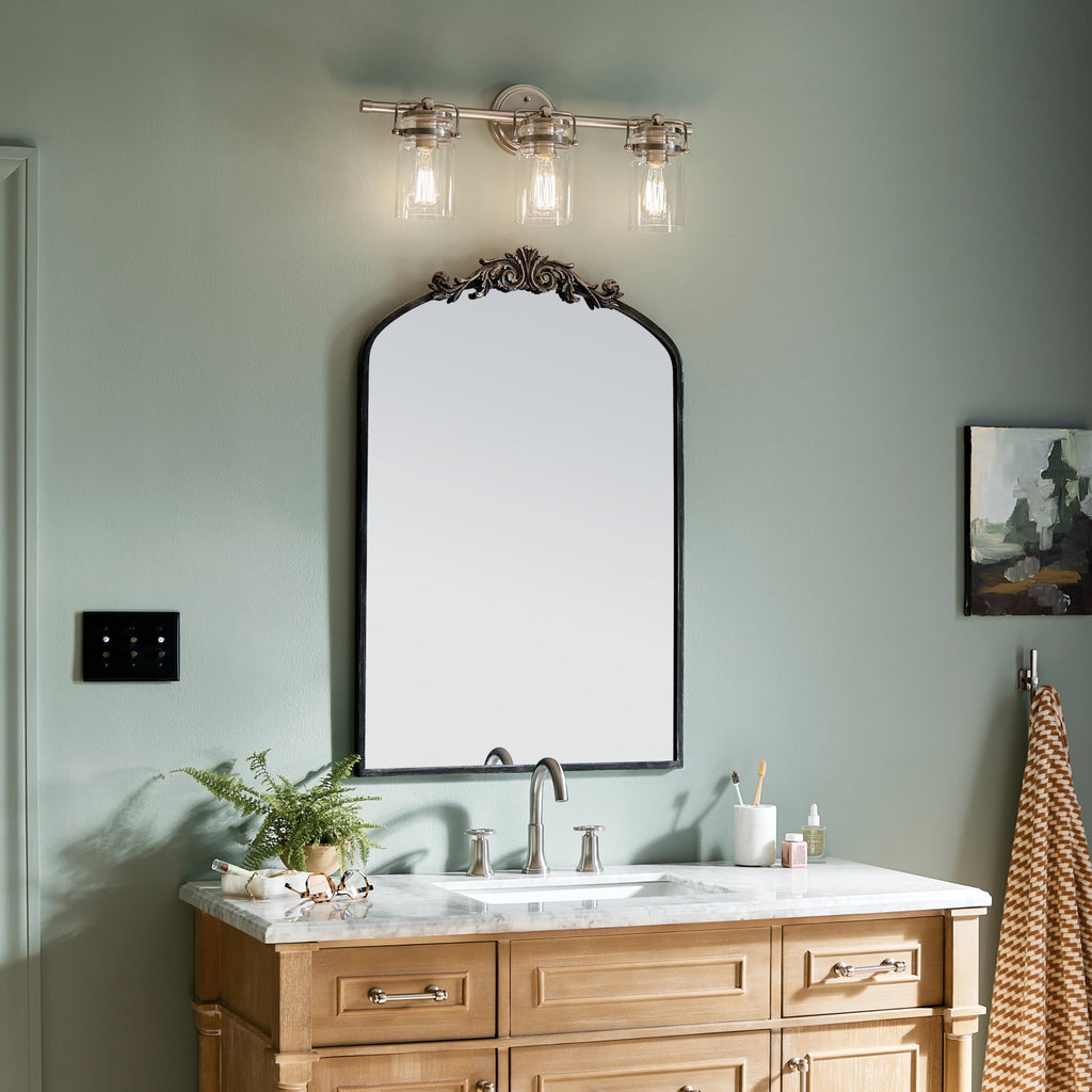 Brinley 3-Light Farmhouse Vanity Light, Brushed Nickel