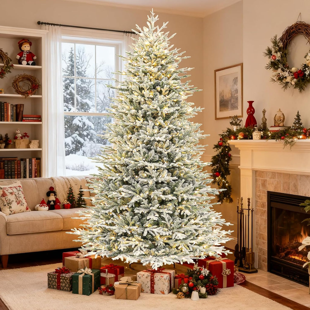 Prelit Flocked Christmas Tree with 450 Warm White LEDs