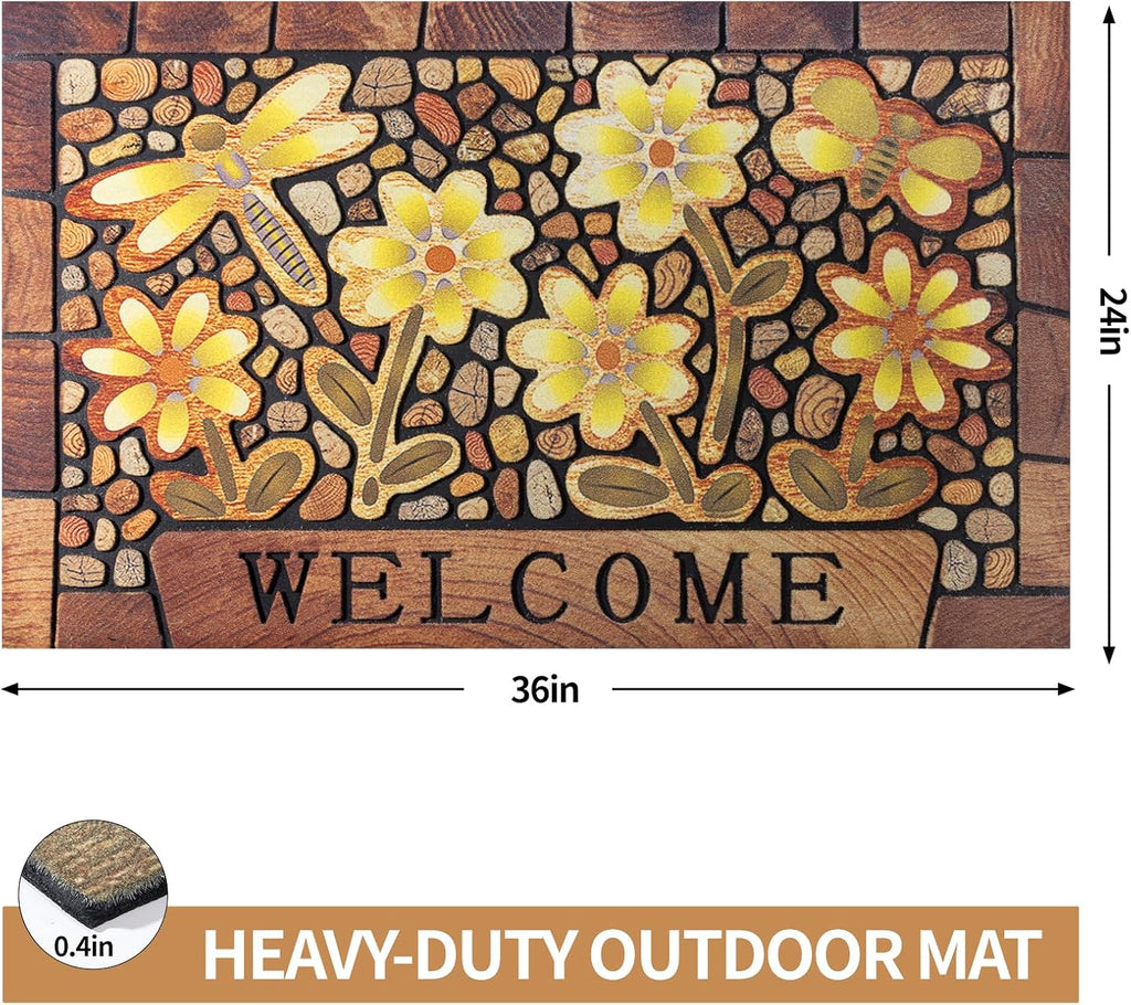 Welcome Mat Non Slip Rubber Back 24x36 Welcome Mats for Front Door | Large, Heavy Duty, Absorbs Moisture and Dirt