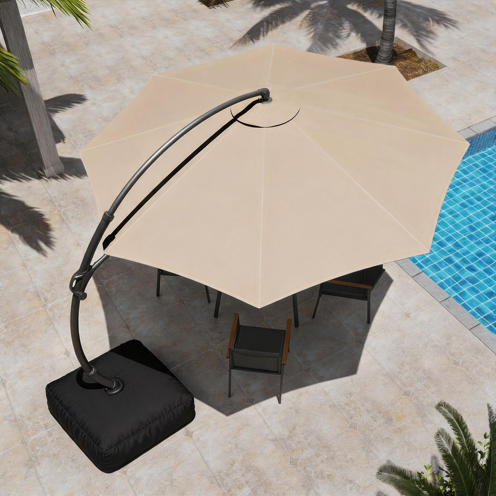 11ft Patio Cantilever Umbrella with Base Included, Outdoor Curvy Round Offset Umbrella, Heavy Duty Aluminum