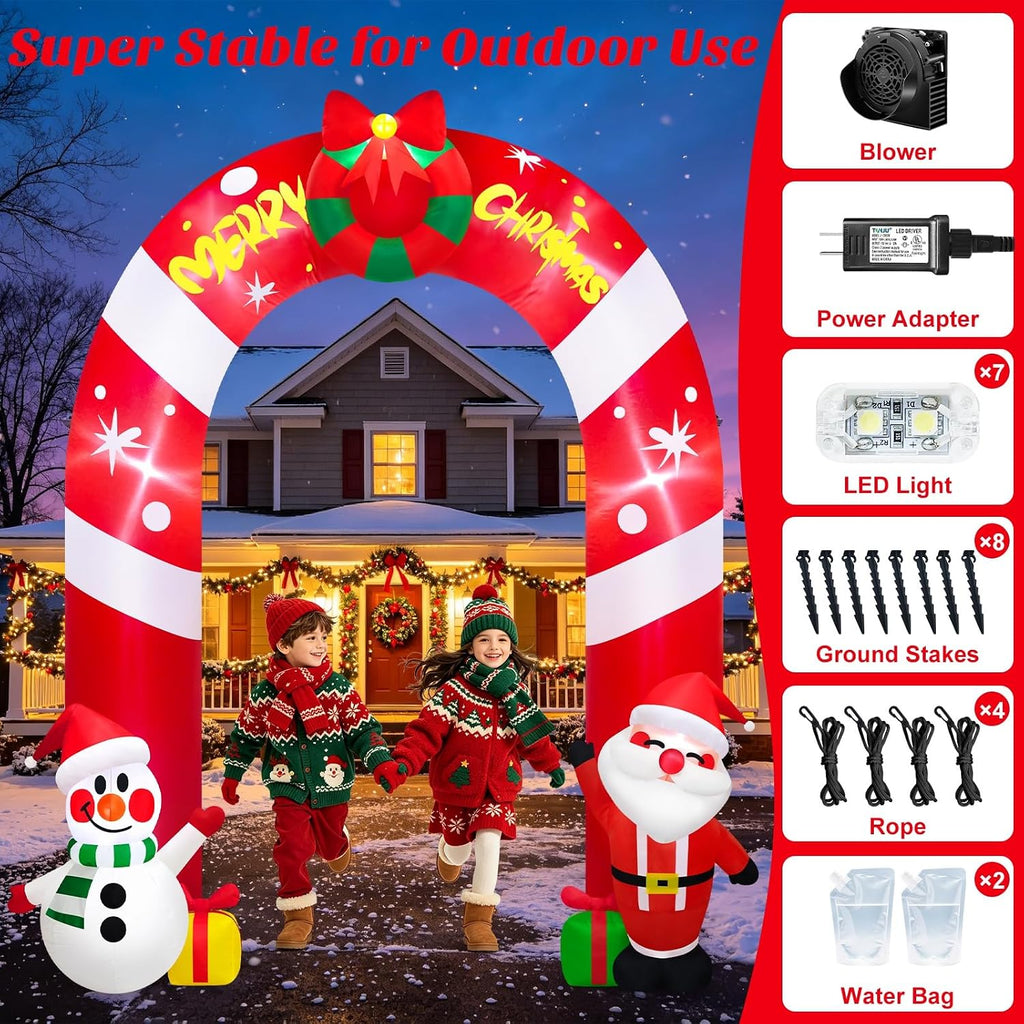 10FT Tall Christmas Inflatable Snowman and Santa Arch Decoration