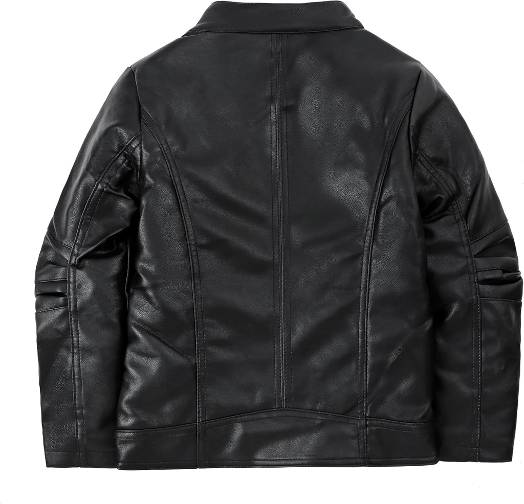 Boy's Collar Faux Motorcycle Leather Jacket Kids Biker Coats