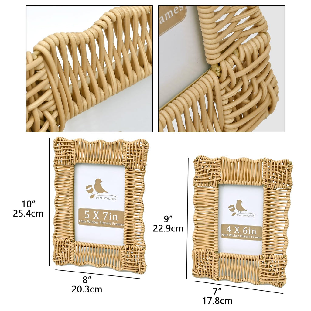 Rattan Picture Frame 5x7 & 4x6 Rattan Photo Frames Set of 2