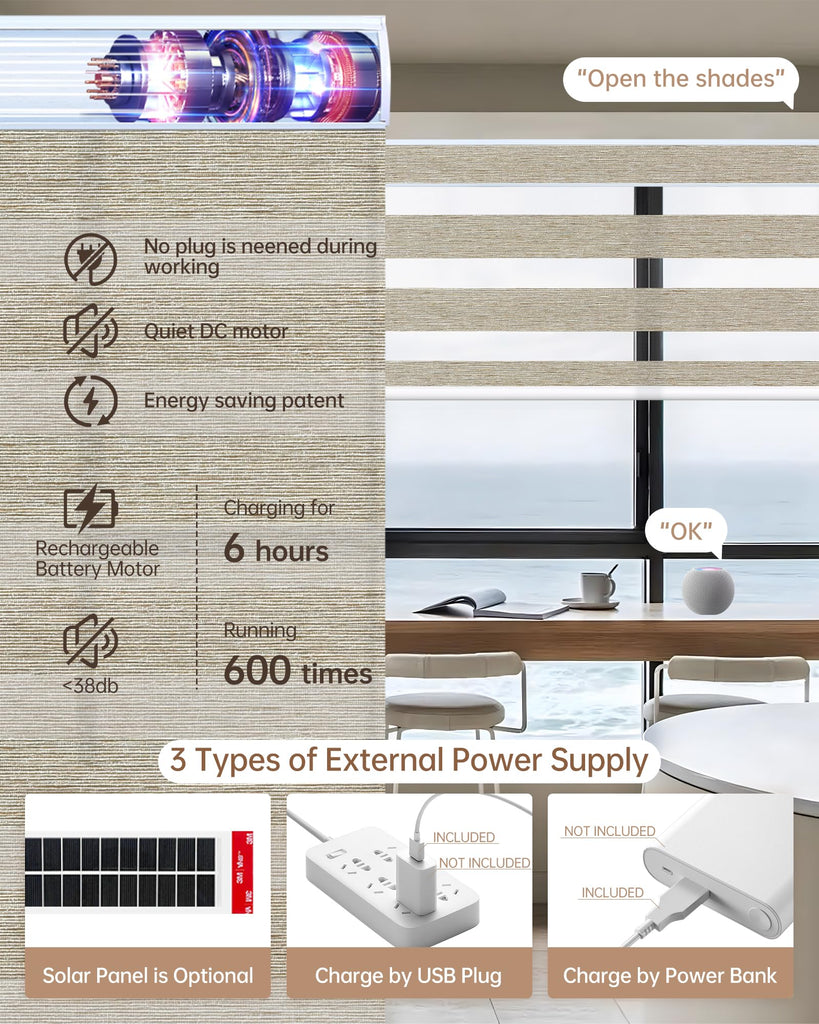 Motorized Blinds with Remote App Voice Control, Custom Zebra Shades
