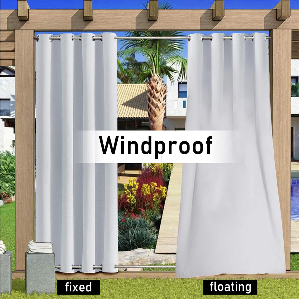 Outdoor Curtains Waterproof Windproof, Privacy, Weatherproof Outside Drapes for Pergola Gazebo Porch Yard, Grommet