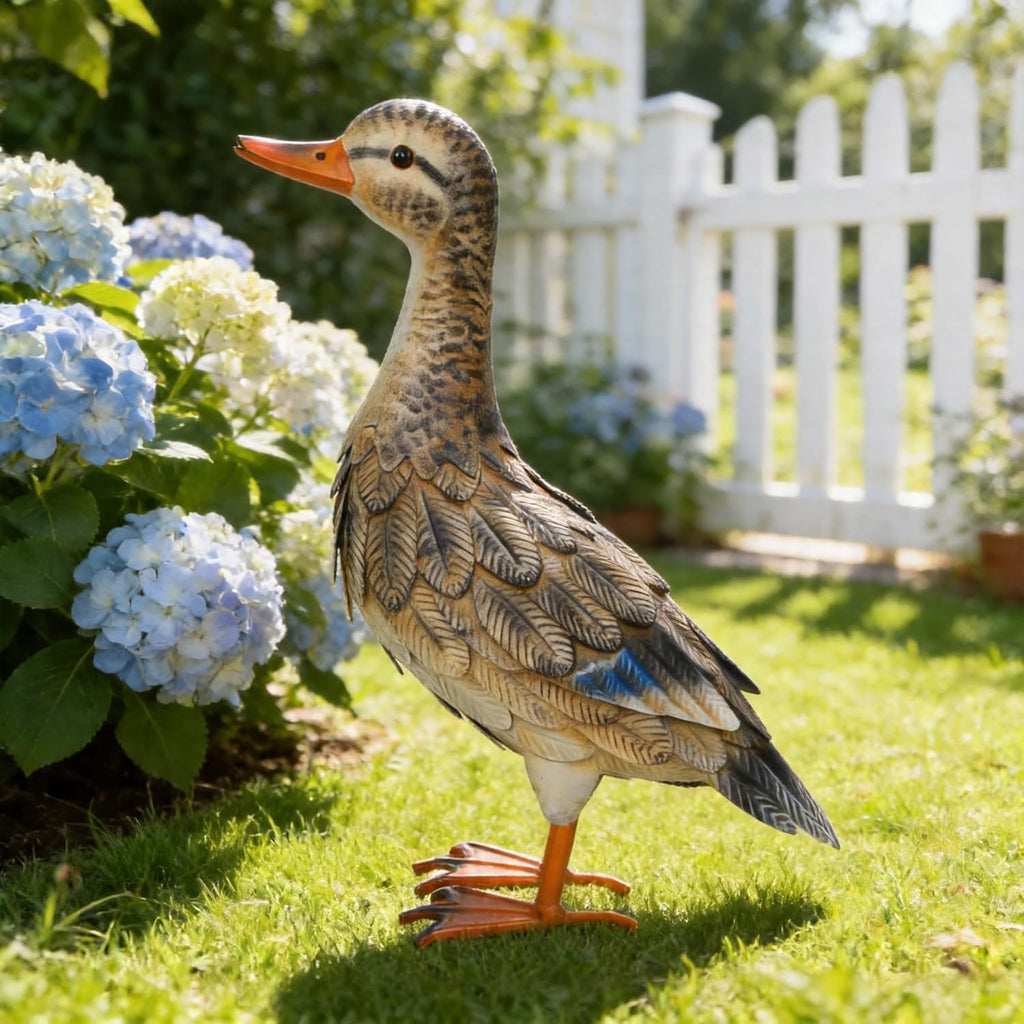 Garden Statue Metal Duck Life-Size Mallard Indoor Outdoor Decor Handmade Iron