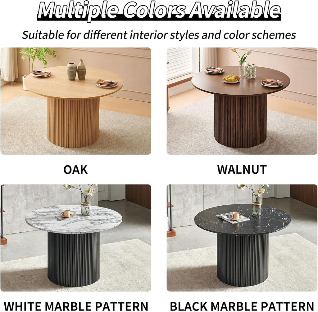 47" Round Dining Table for 4, Modern Farmhouse Marble-Look Foiled Top with MDF Striped Base, Kitchen & Dining Room