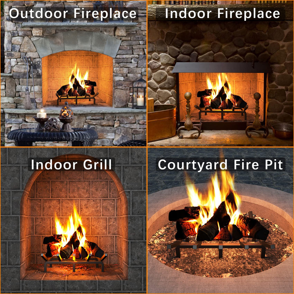 Fireplace Grate Fireplace Log Holder Solid Steel Heavy Duty Firewood Log Burning Rack Fire Grates for Outdoor